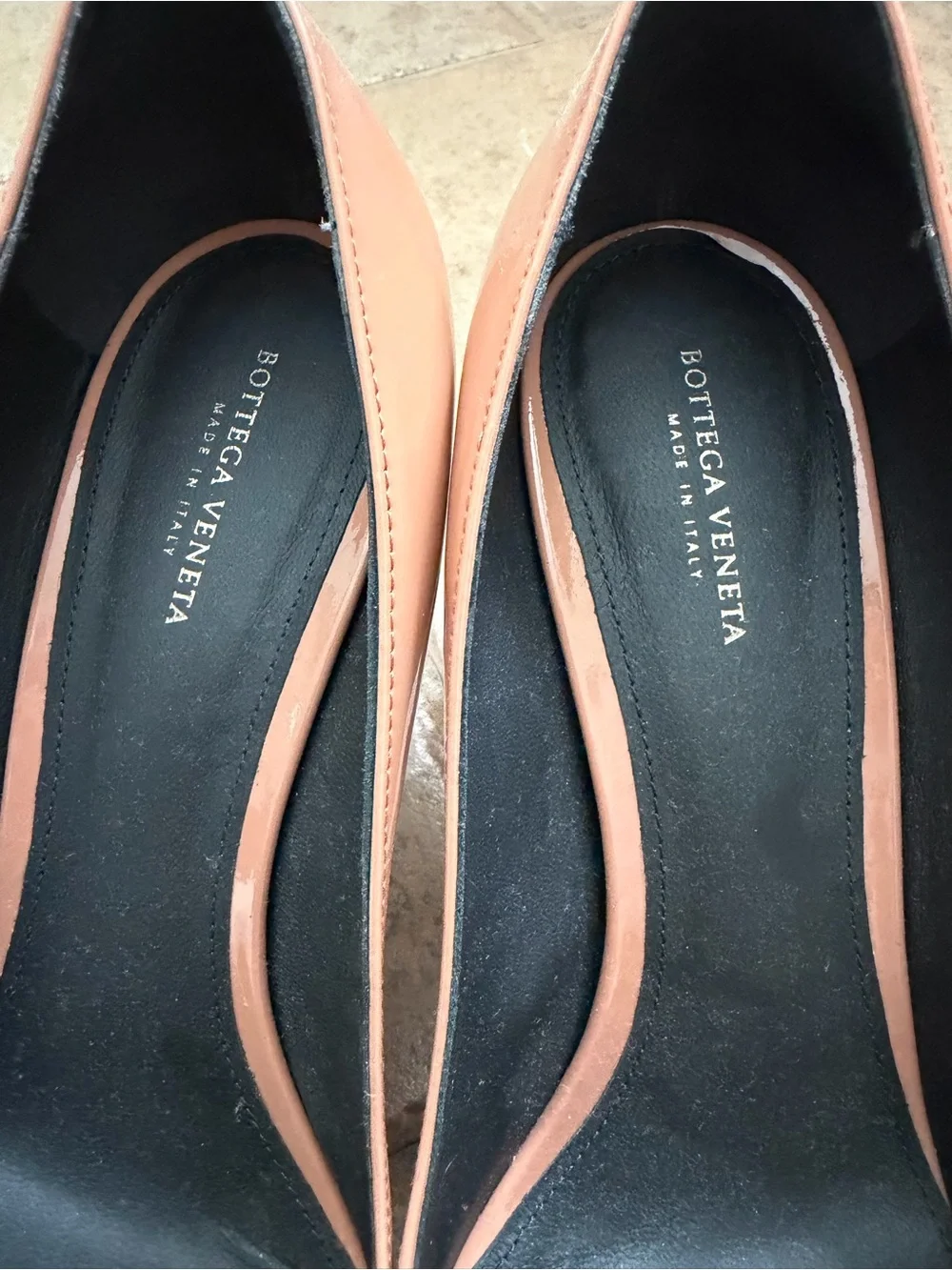 Bottega Veneta Patent Nude Pink Mid-Heel Pumps